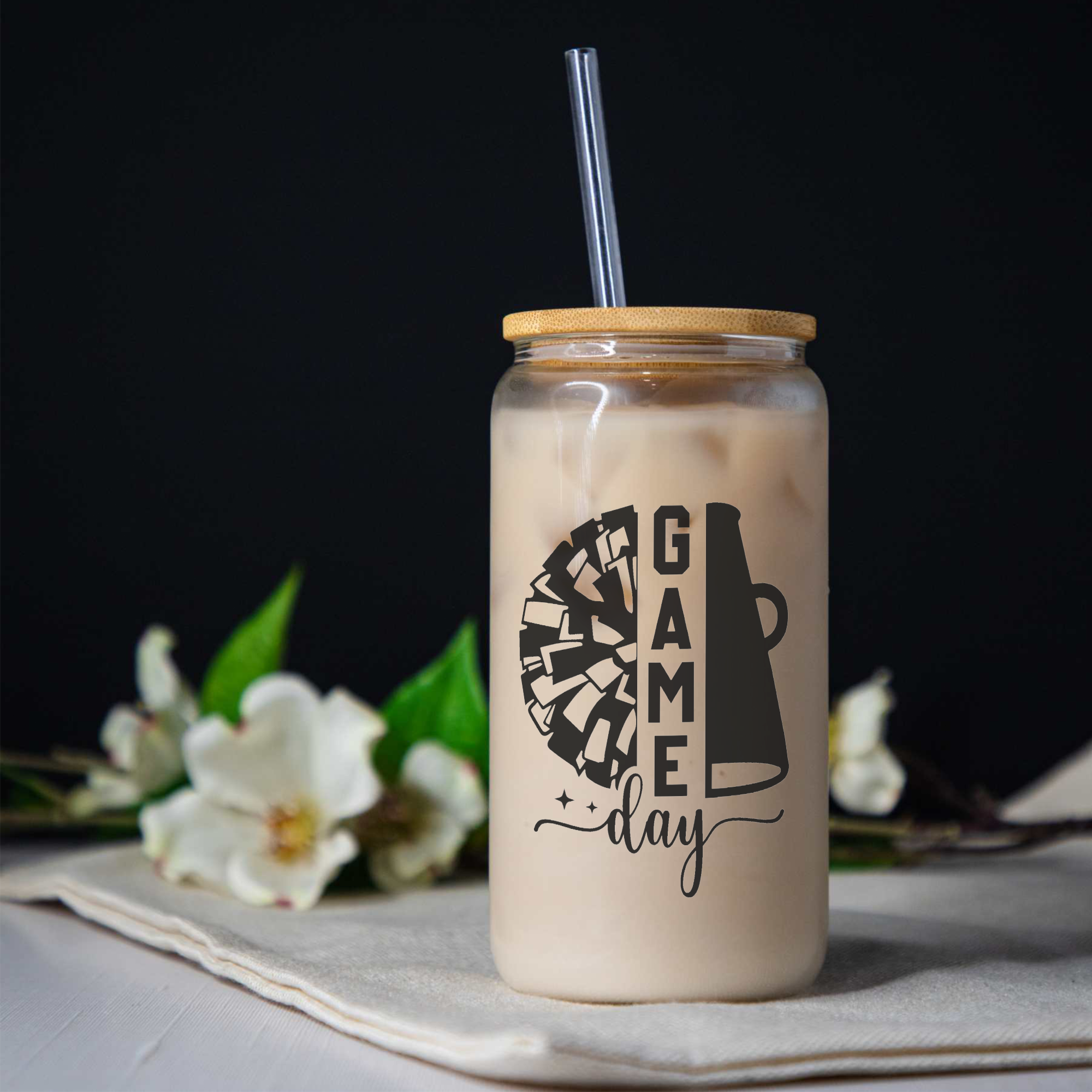 Cheer Game Day 16oz Glass Coffee Can with Lid