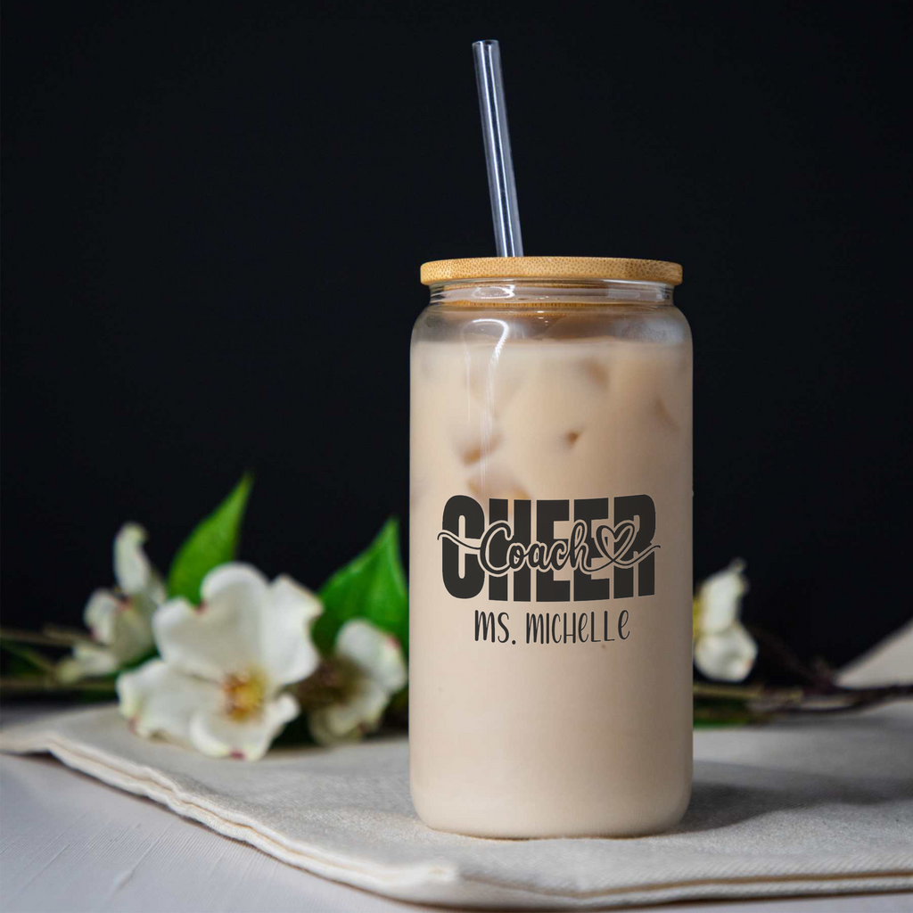 Custom Cheer Game Day 16oz Glass Coffee Can with Lid