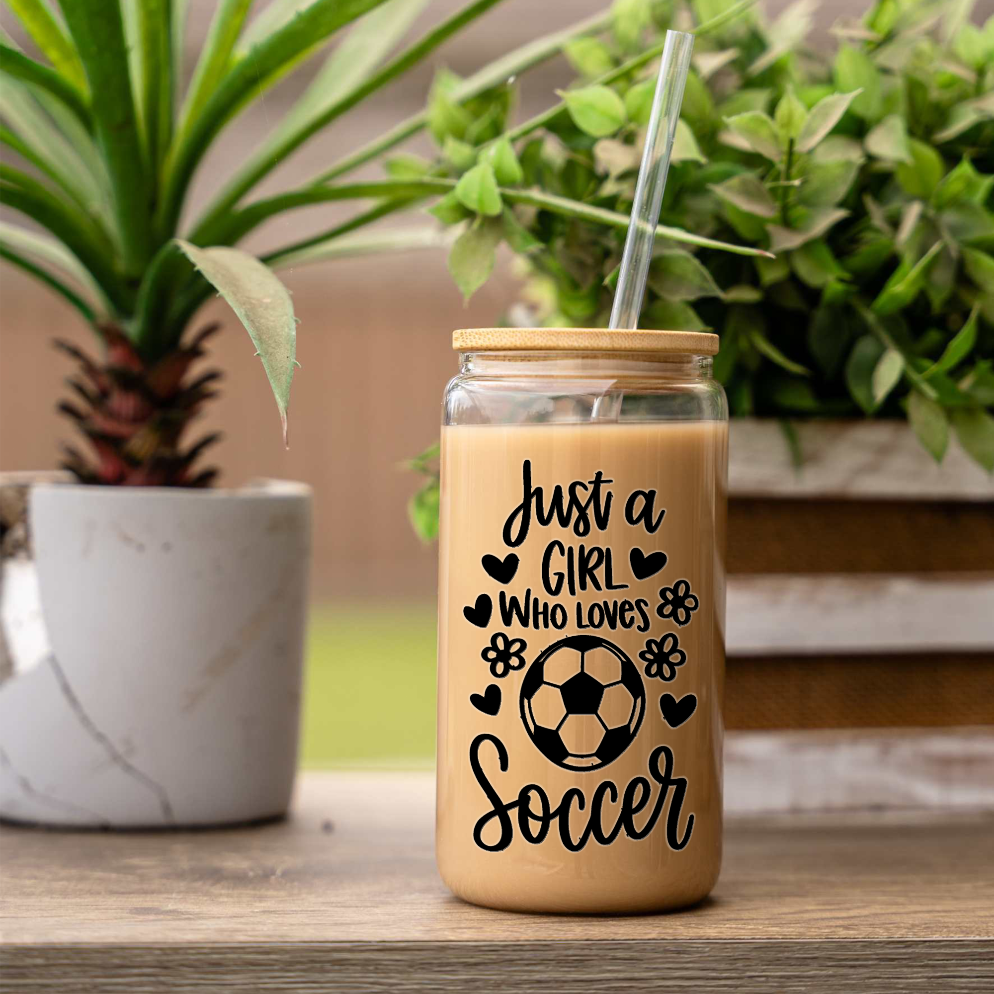 16oz Just a Girl Who Loves Soccer Glass Can