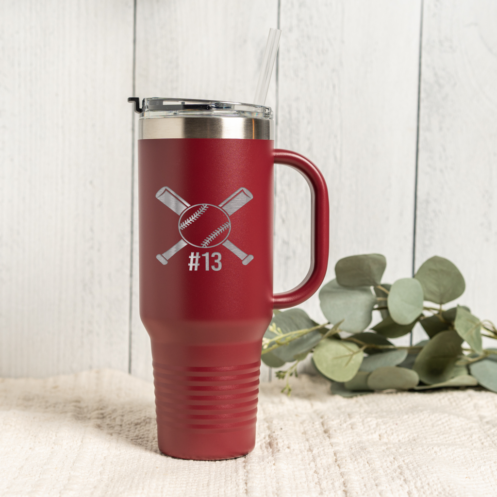 40oz Tumbler with Baseball Design, Personalized Sports Gift, Custom Number