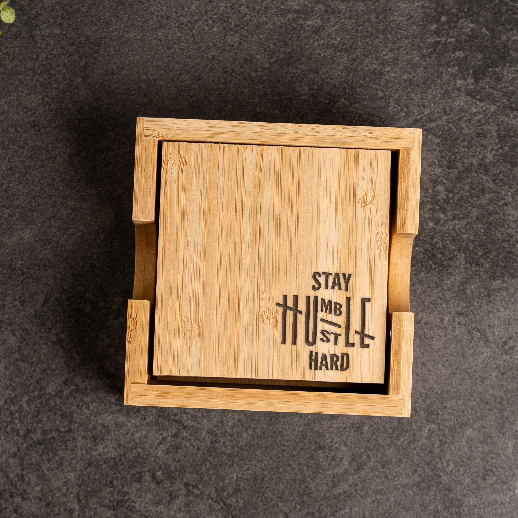 Stay Humble Hustle Hard Bamboo Coaster Set