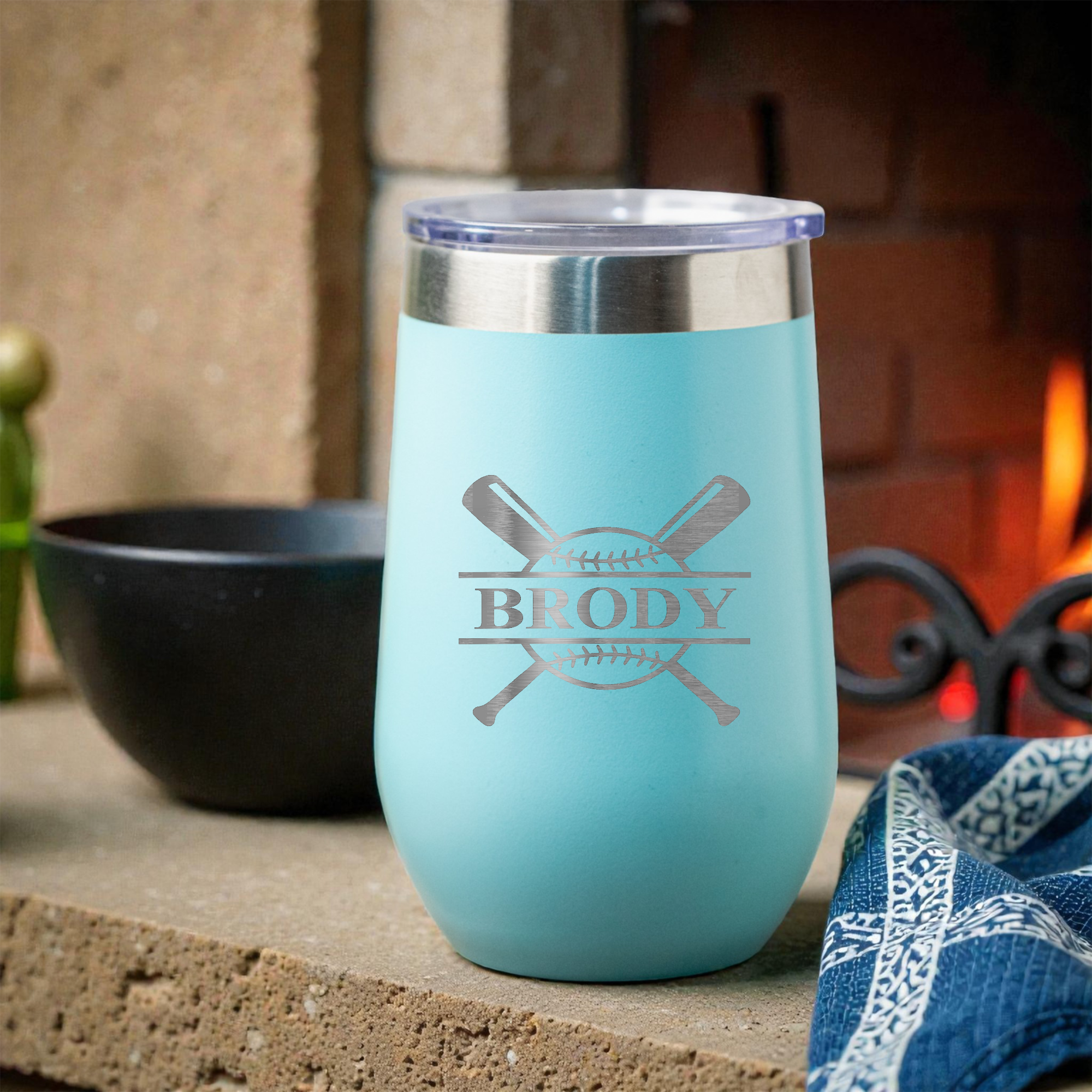 16oz Stainless Steel Baseball Monogram Wine Tumbler