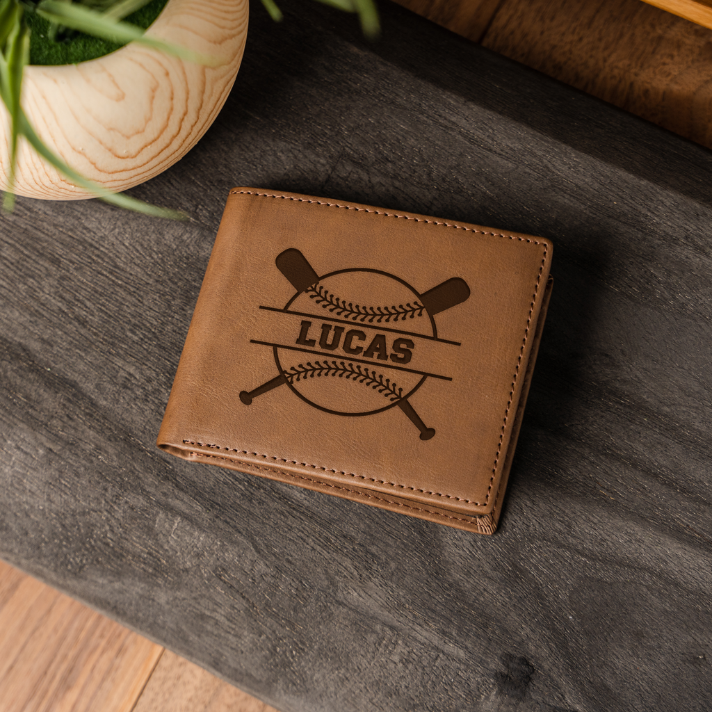 Baseball Monogram Premium Leather Bifold Wallet