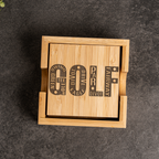Bamboo Coaster Set with Holder, Golf Theme Coasters, Eco-Friendly Drink Mats