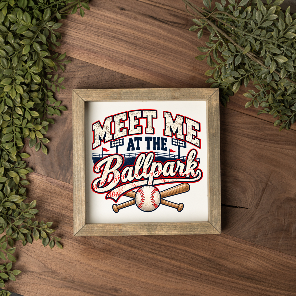 Meet Me at the Ballpark Framed Baseball Sign, Baseball Wall Art, Boys Sports Room Decor, Baseball Player Gift, Game Room Decor