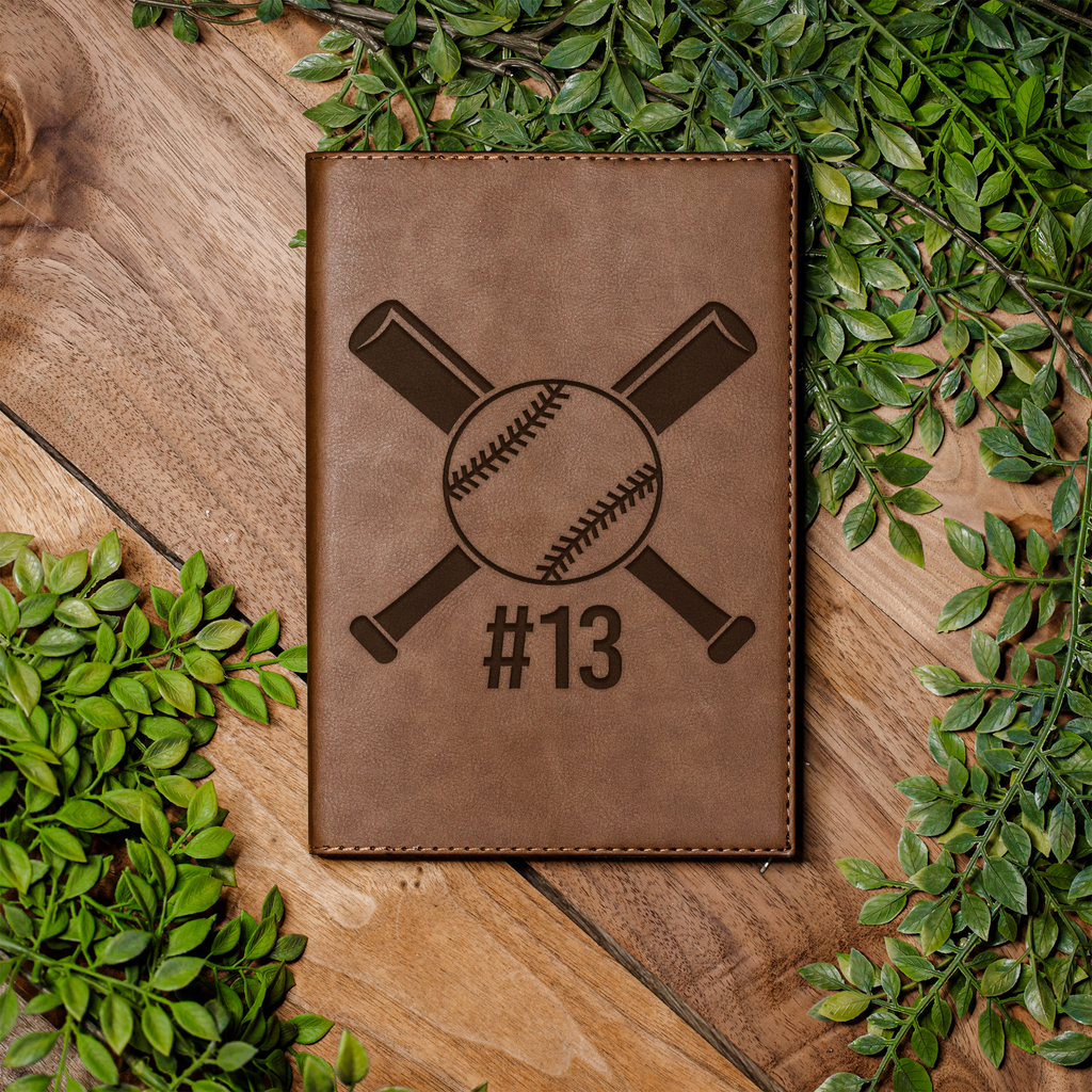 Personalized Leather Journal with Baseball Design, Custom Engraved Notebook, Perfect Gift for Baseball Lovers