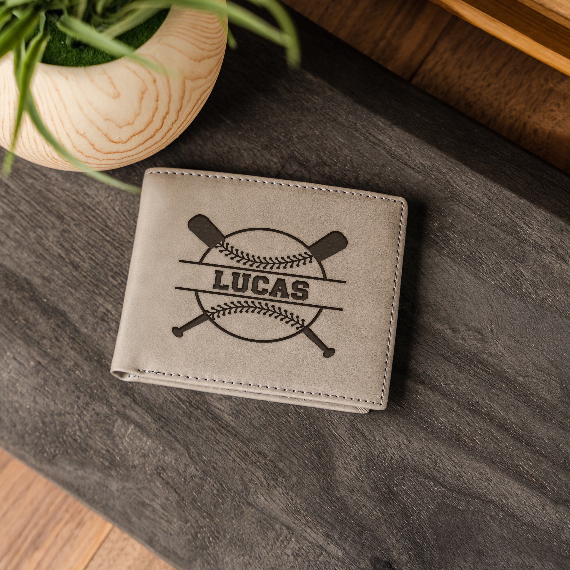 Baseball Monogram Premium Leather Bifold Wallet