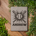Personalized Leather Journal, Baseball Design, Custom Name, Perfect Gift for Him