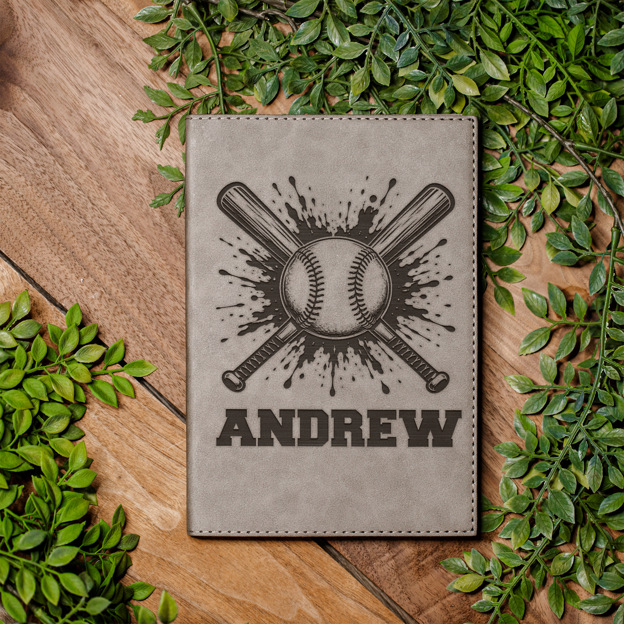 Personalized Leather Journal, Baseball Design, Custom Name, Perfect Gift for Him