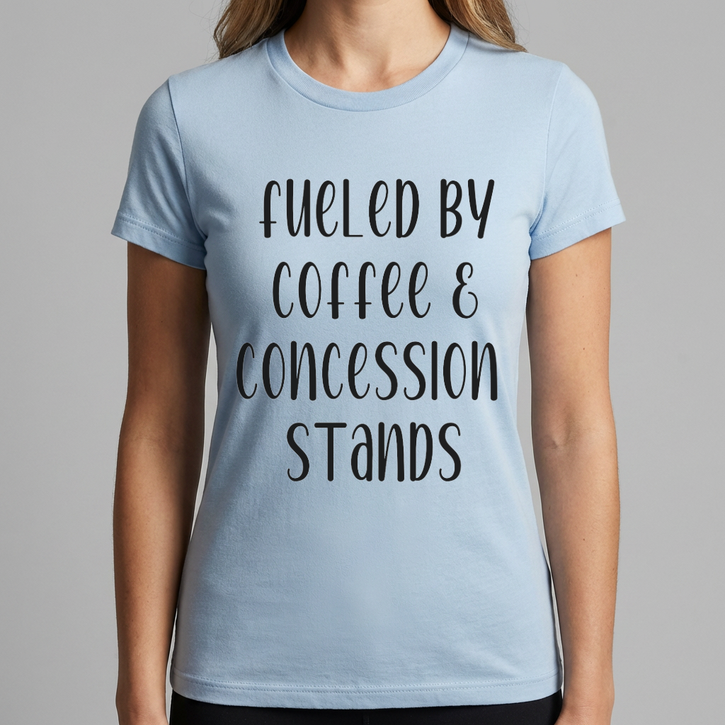 Fueled by Coffee & Concession Stands Shirt, Sports Mom T-Shirt, Game Day Mom Tee, Baseball Mom Shirt, Tournament Mom Gift