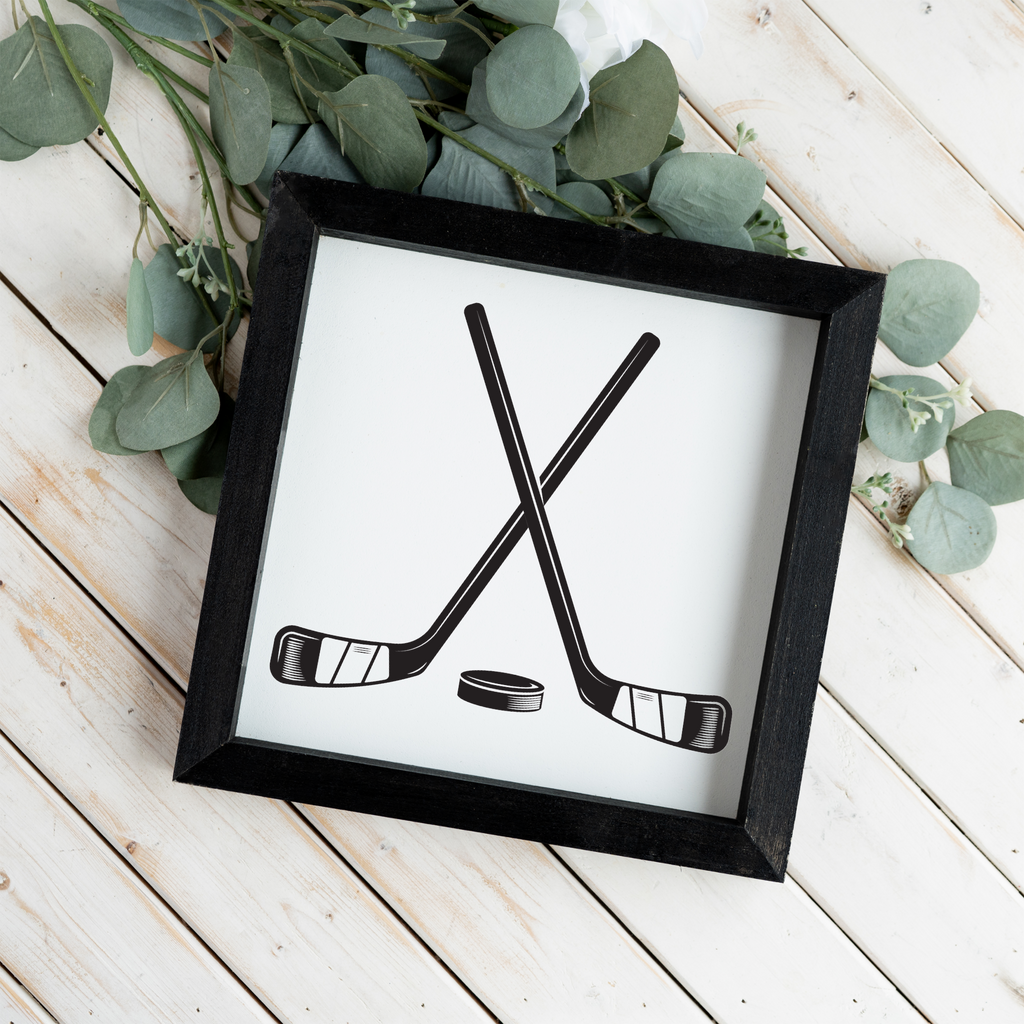 Hockey Wall Art, Hockey Sticks and Puck Framed Sign, Boys Sports Room Decor, Hockey Player Gift, Hockey Bedroom Wall Decor