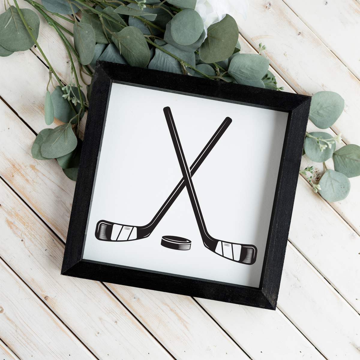 Hockey Wall Art, Hockey Sticks and Puck Framed Sign, Boys Sports Room Decor, Hockey Player Gift, Hockey Bedroom Wall Decor