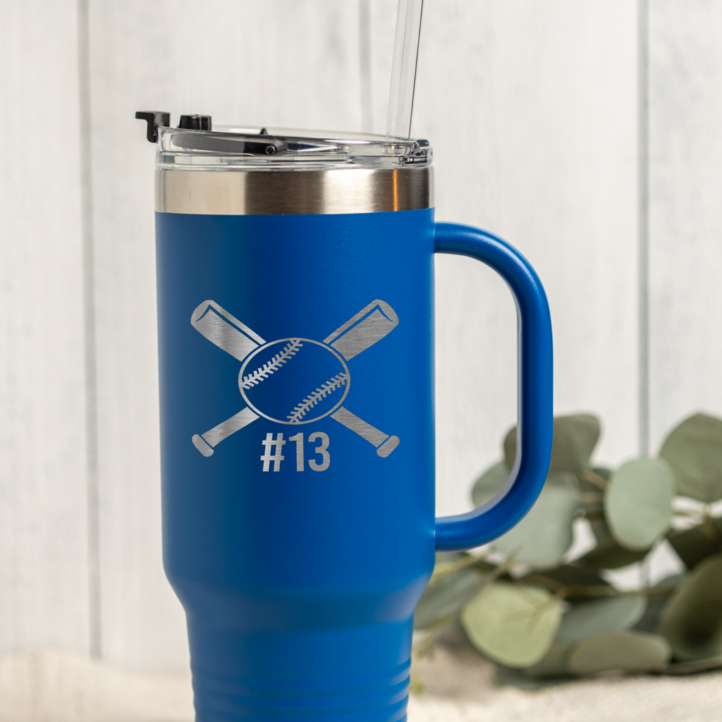 40oz Tumbler with Baseball Design, Personalized Sports Gift, Custom Number