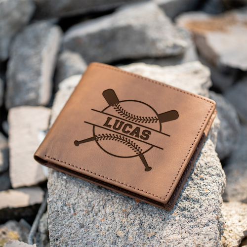 Baseball Monogram Premium Leather Bifold Wallet