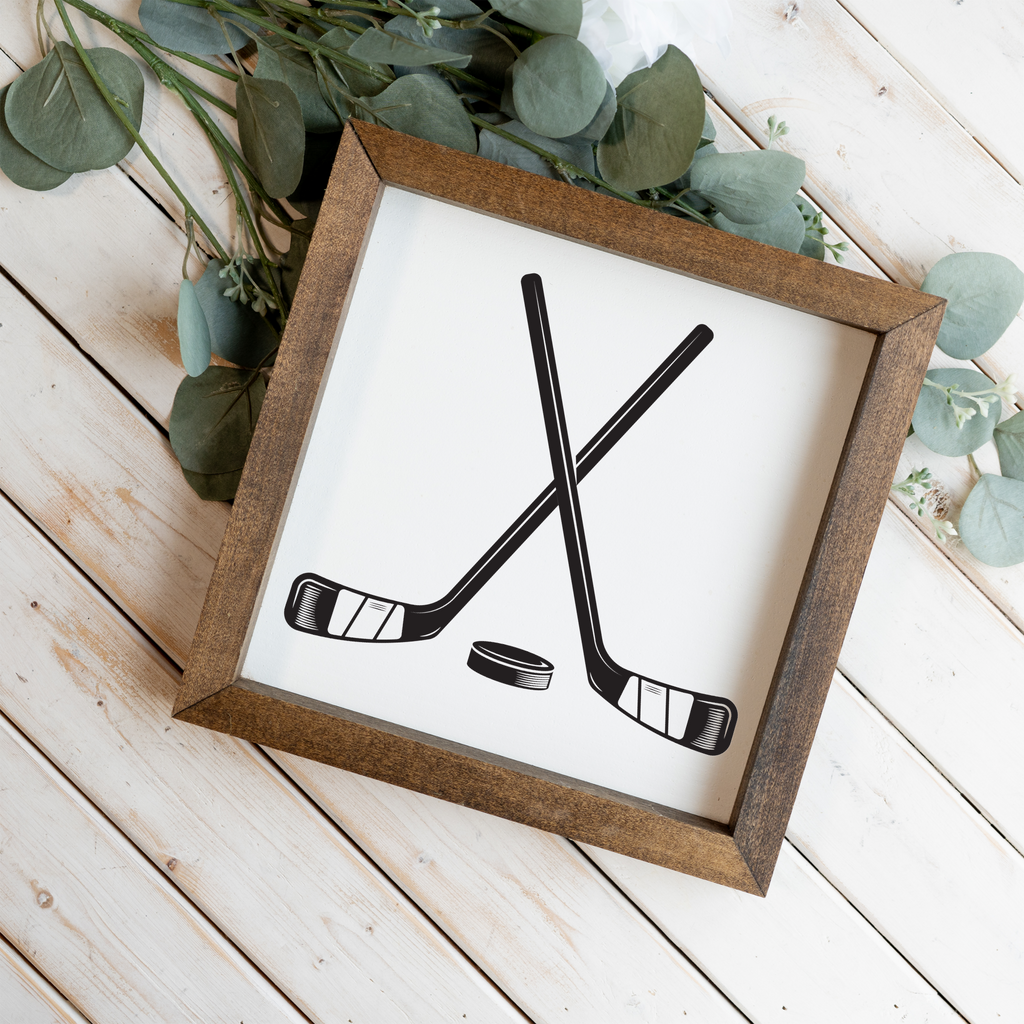 Hockey Wall Art, Hockey Sticks and Puck Framed Sign, Boys Sports Room Decor, Hockey Player Gift, Hockey Bedroom Wall Decor