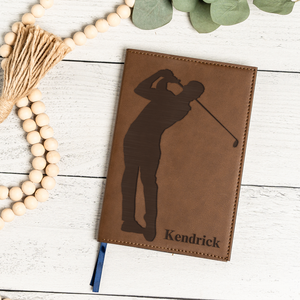 Personalized Leather Journal with Golfer Design, Custom Name Diary, Perfect Gift for Golf Lovers, Custom Name Journal With Golf Design