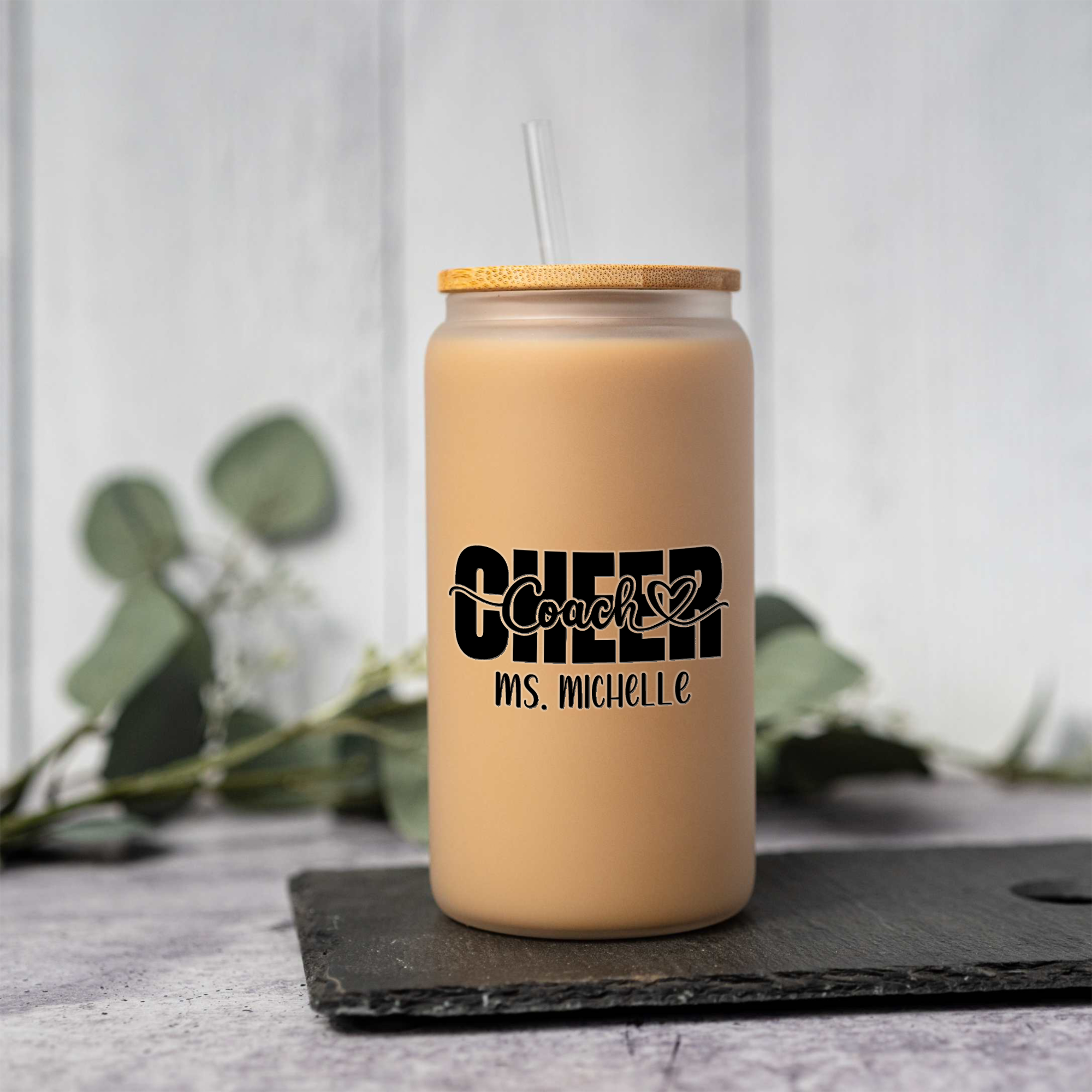 Custom Cheer Game Day 16oz Glass Coffee Can with Lid