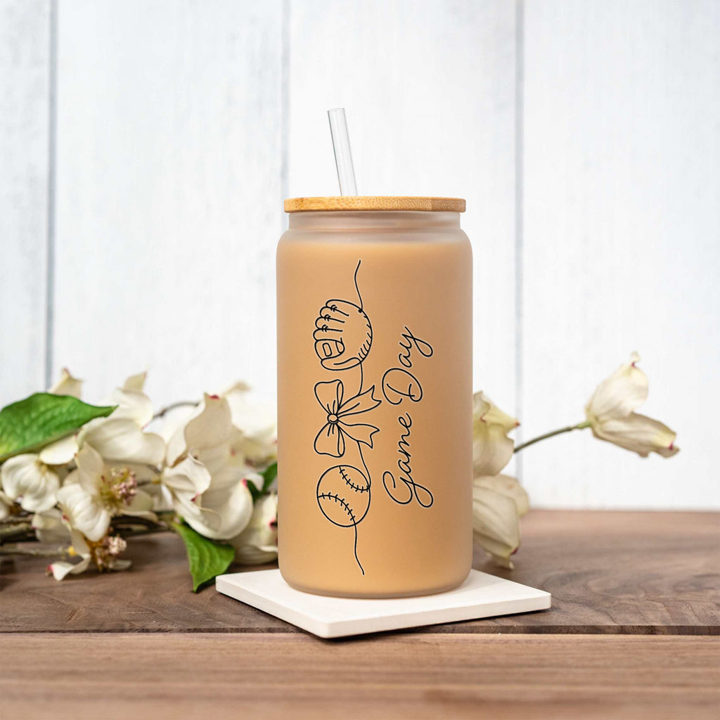 Personalized Baseball Game Day Glass Can