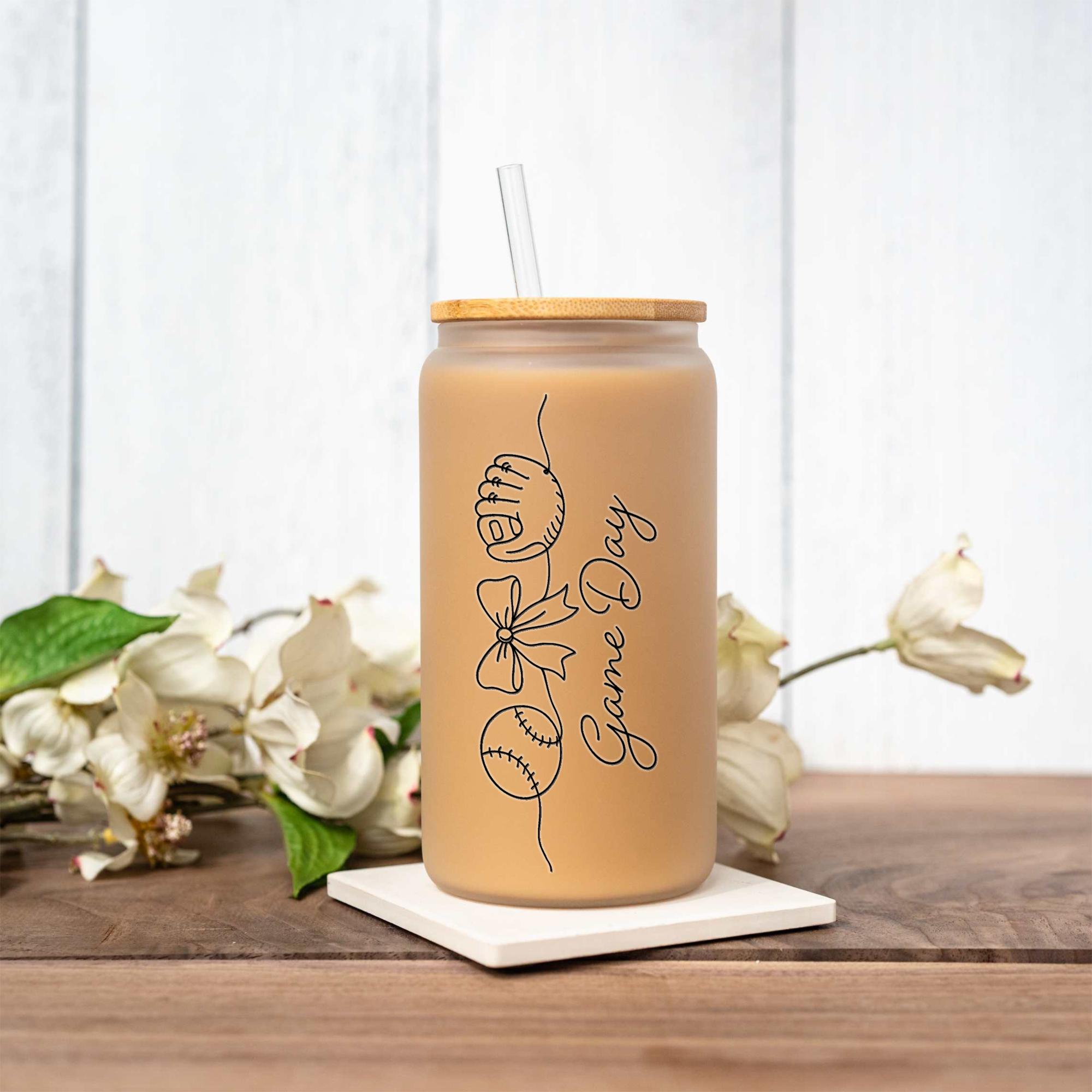Personalized Baseball Game Day Glass Can