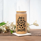 16oz Just a Girl Who Loves Soccer Glass Can