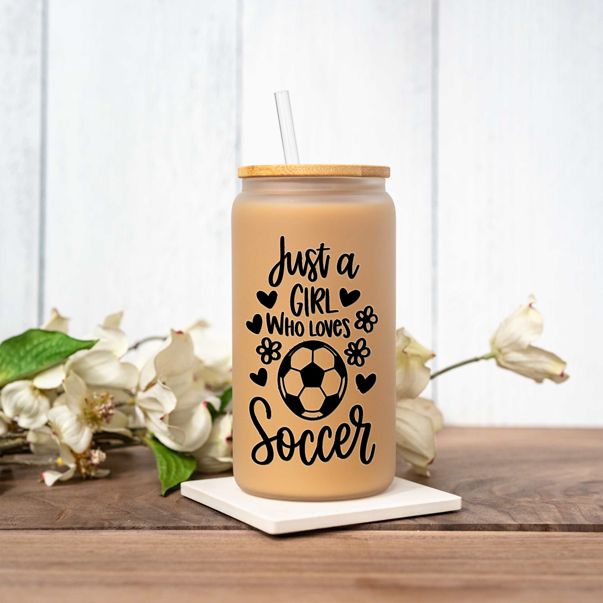 16oz Just a Girl Who Loves Soccer Glass Can
