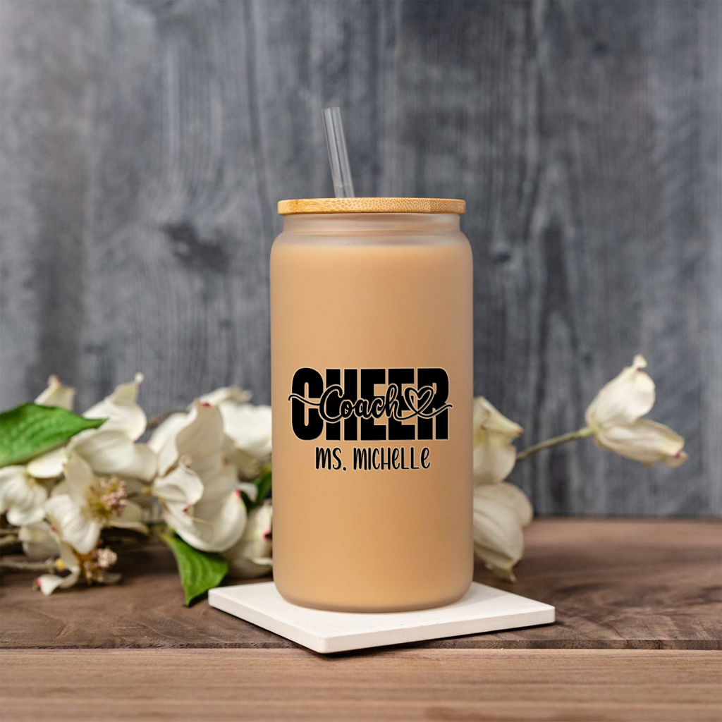 Custom Cheer Game Day 16oz Glass Coffee Can with Lid