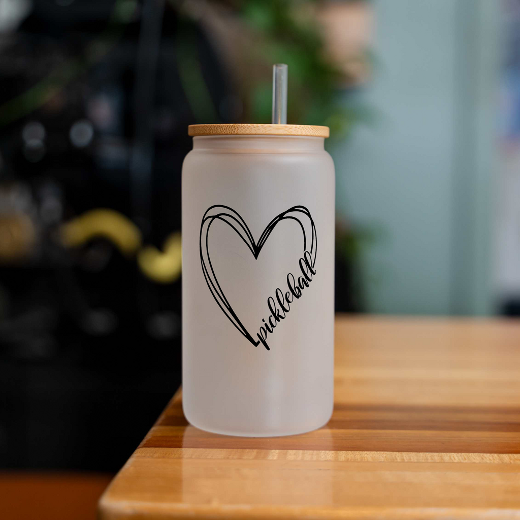 Pickleball Heart Glass Can