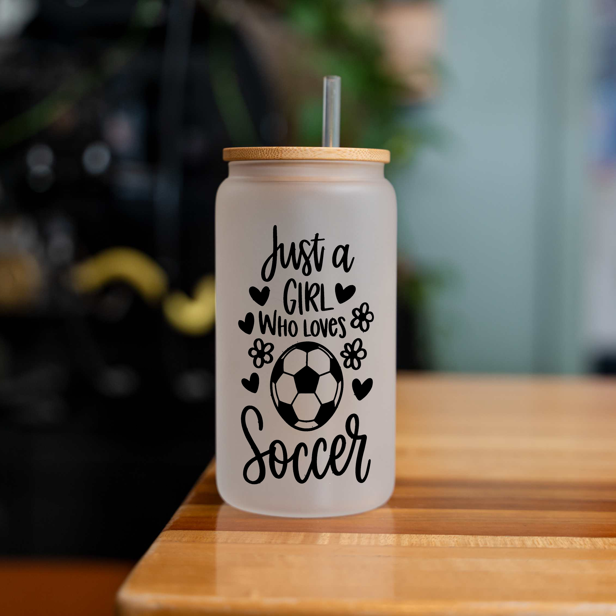 16oz Just a Girl Who Loves Soccer Glass Can