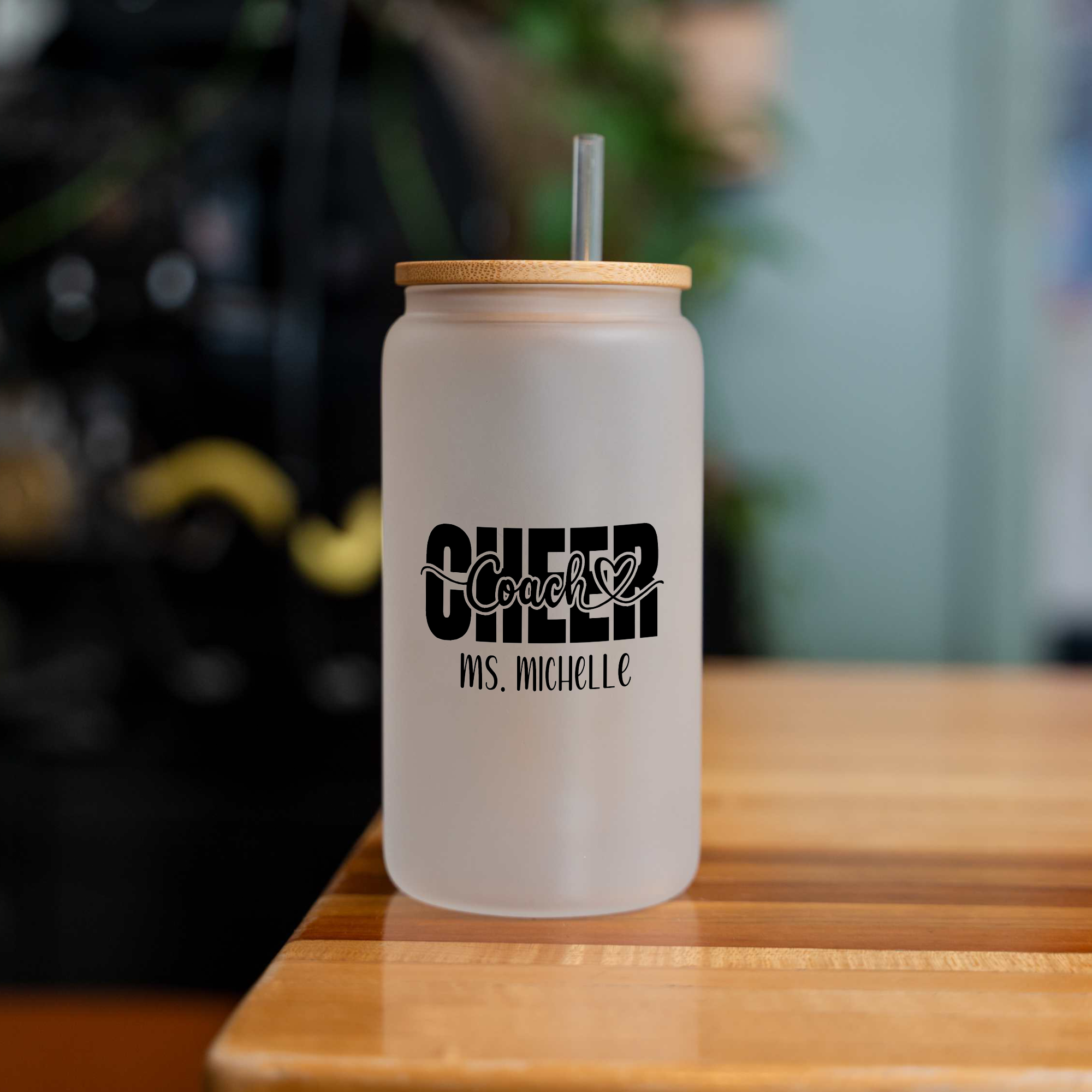 Custom Cheer Game Day 16oz Glass Coffee Can with Lid