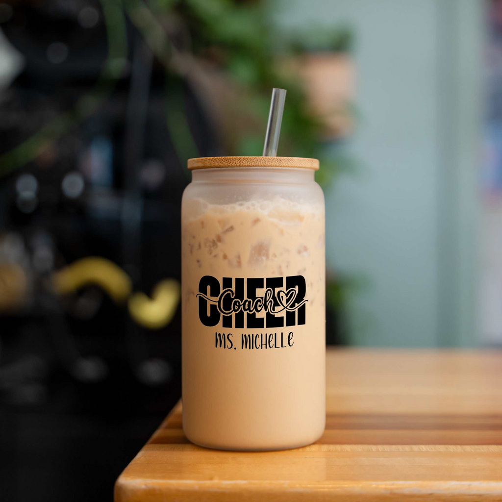 Custom Cheer Game Day 16oz Glass Coffee Can with Lid