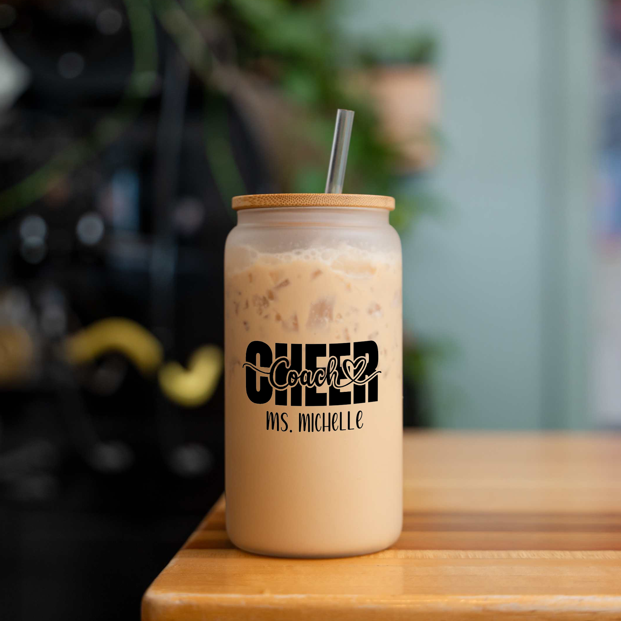 Custom Cheer Game Day 16oz Glass Coffee Can with Lid