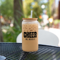 Custom Cheer Game Day 16oz Glass Coffee Can with Lid