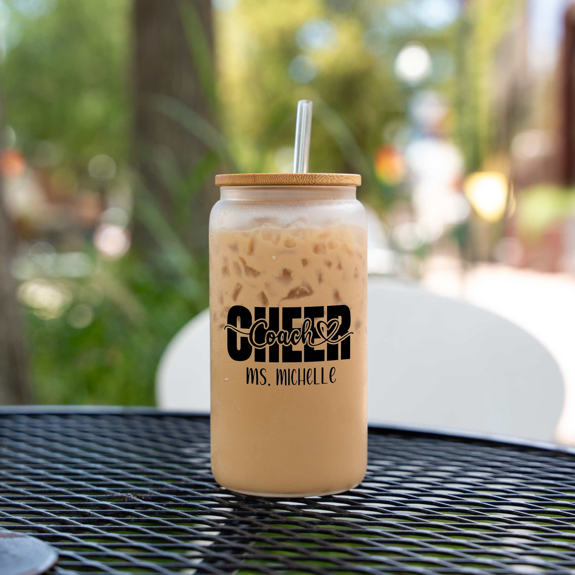 Custom Cheer Game Day 16oz Glass Coffee Can with Lid