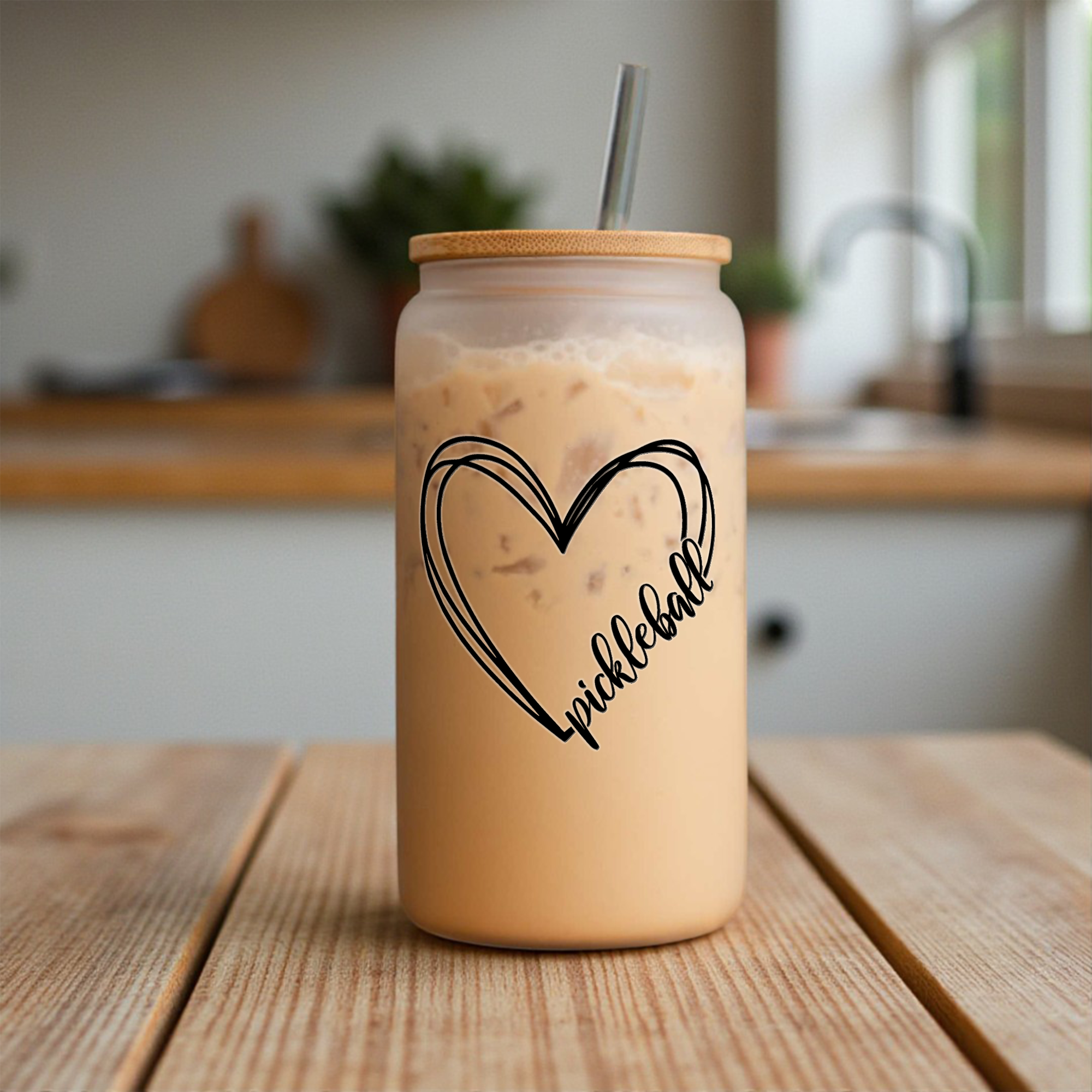 Pickleball Heart Glass Can