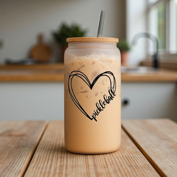 Pickleball Heart Glass Can