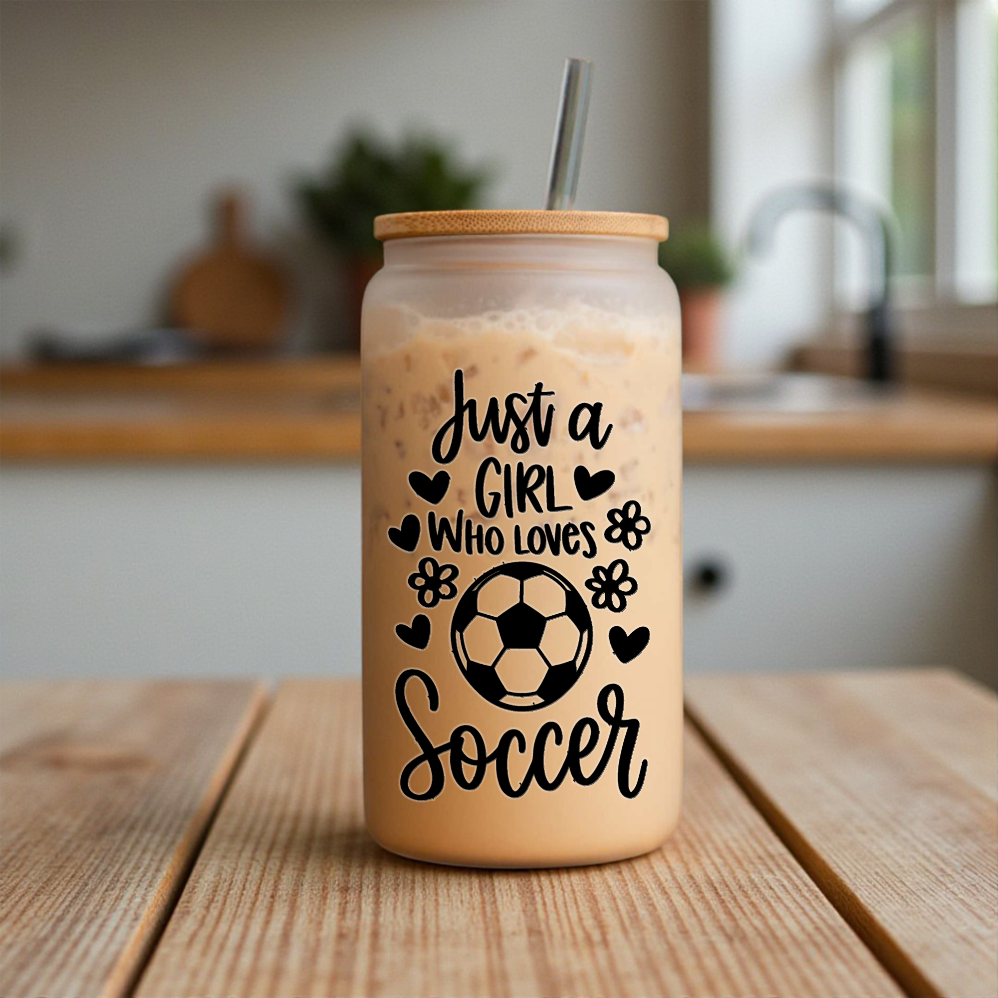 16oz Just a Girl Who Loves Soccer Glass Can