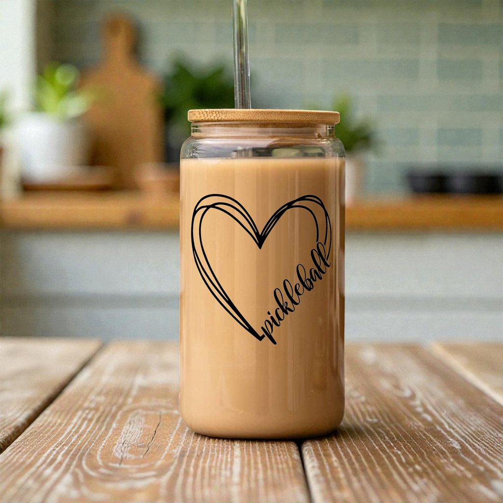 Pickleball Heart Glass Can