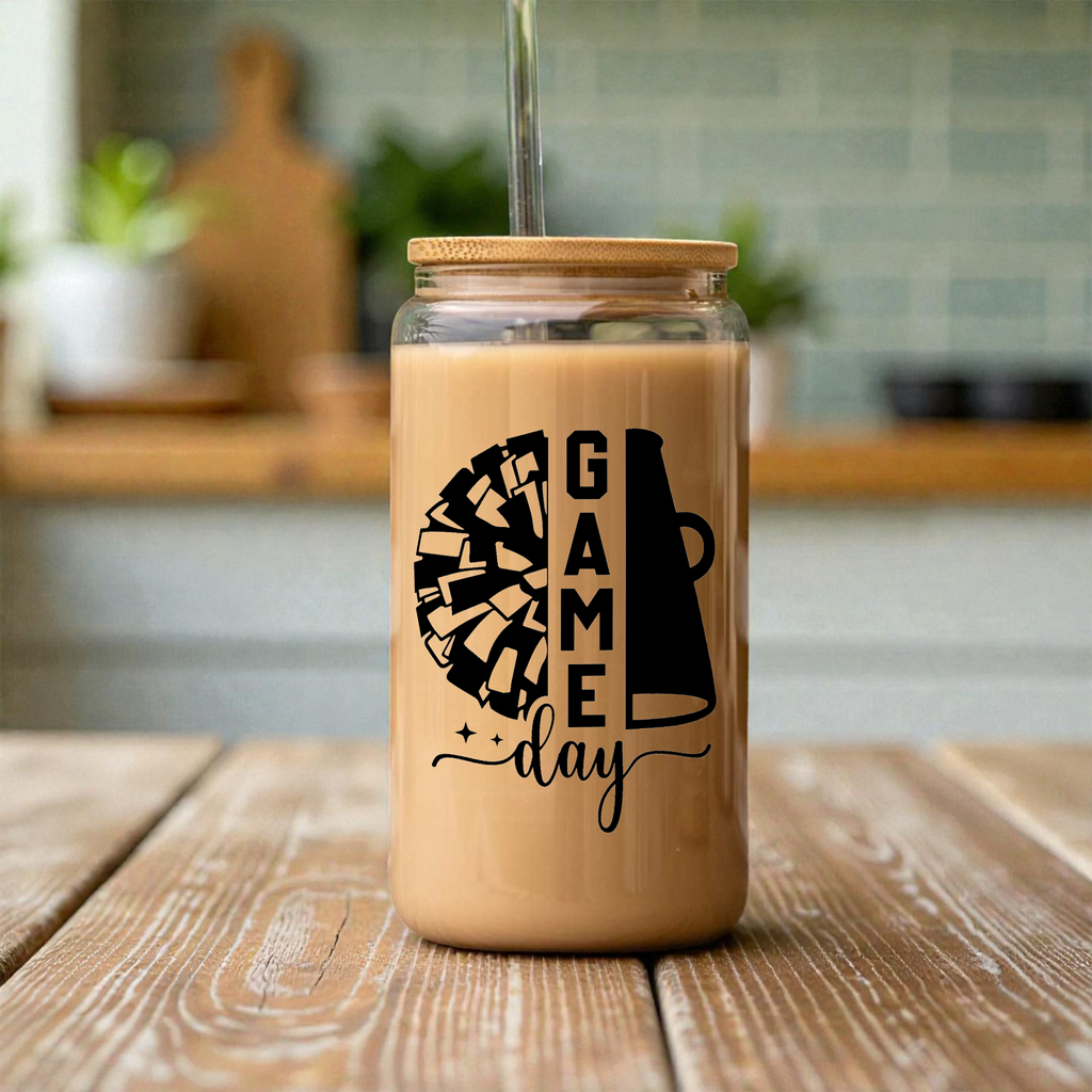 Cheer Game Day 16oz Glass Coffee Can with Lid