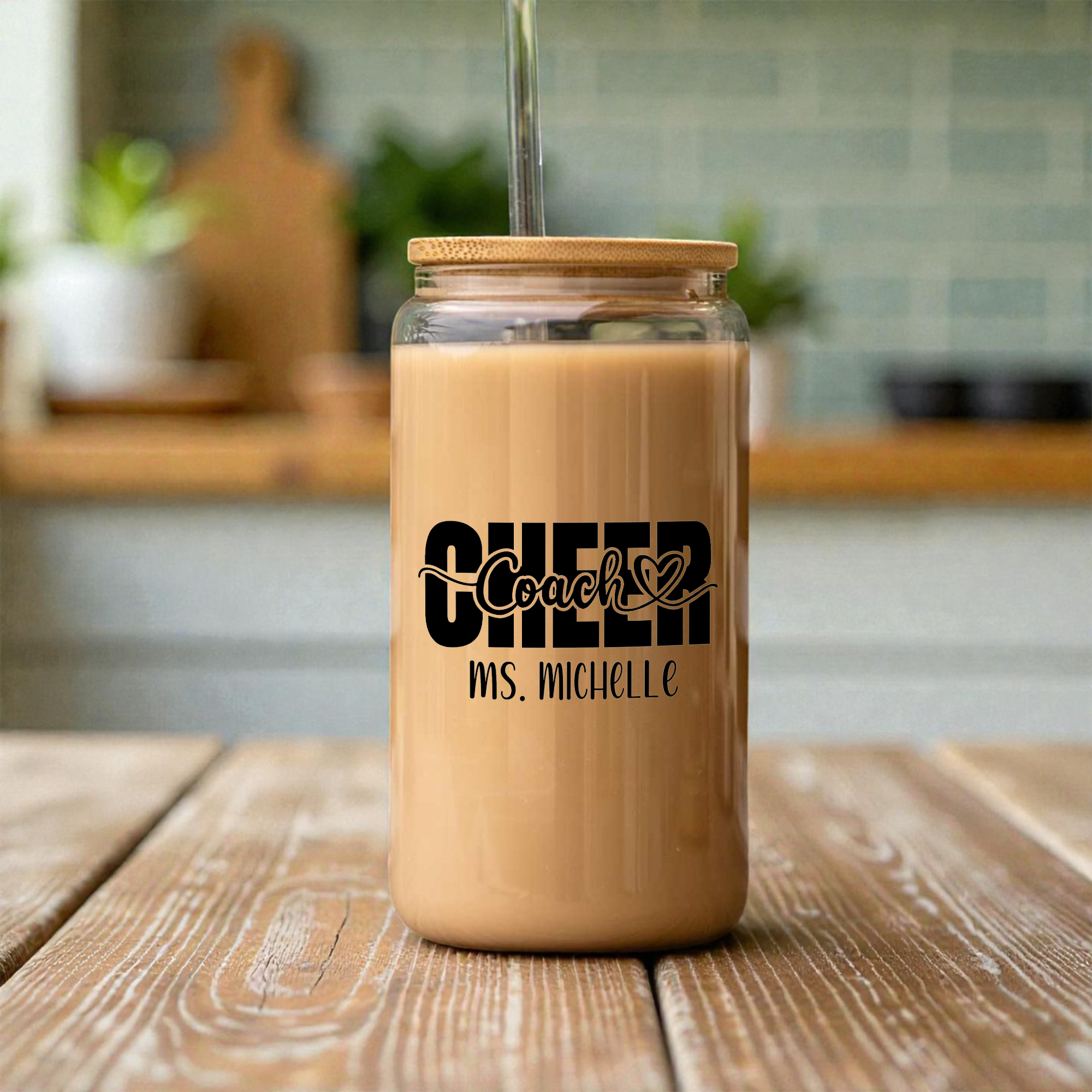 Custom Cheer Game Day 16oz Glass Coffee Can with Lid