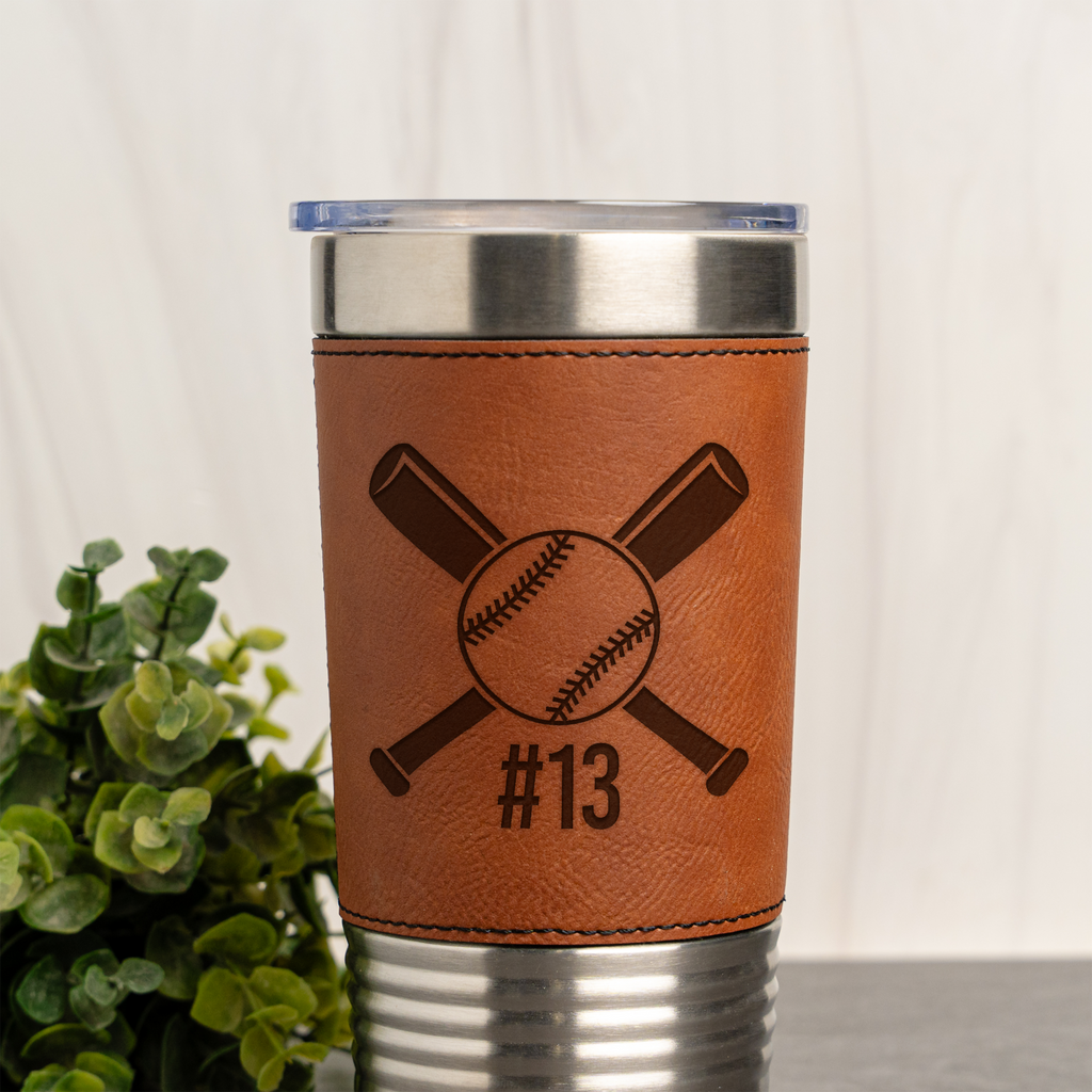 Personalized Baseball Leather Tumbler
