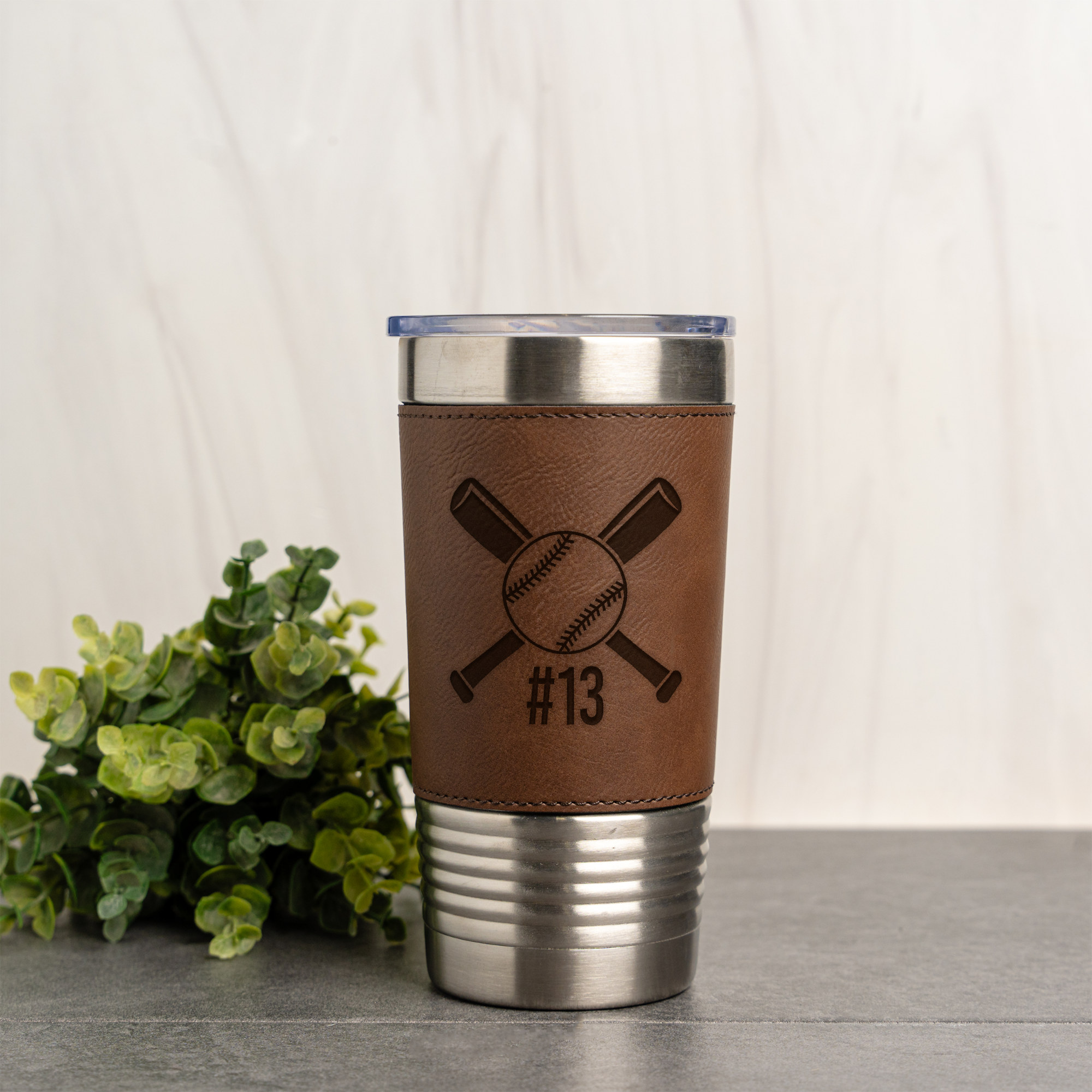 Personalized Baseball Leather Tumbler